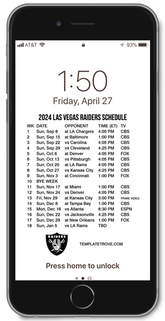 2024 Las Vegas Raiders Lock Screen Schedule