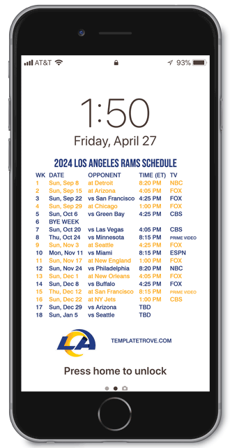 2024 Los Angeles Rams Lock Screen Schedule