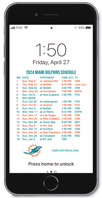 2024 Miami Dolphins Lock Screen Schedule
