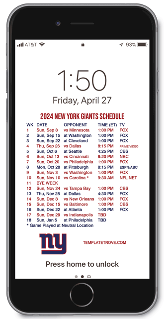 2024 New York Giants Lock Screen Schedule