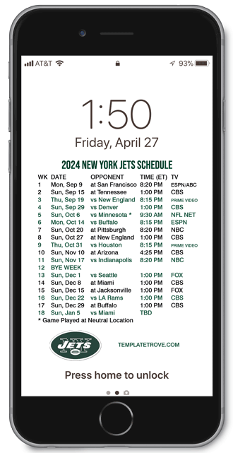 2024 New York Jets Lock Screen Schedule
