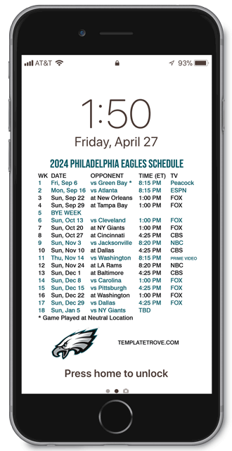 2024 Philadelphia Eagles Lock Screen Schedule