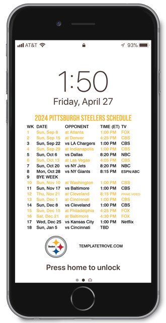 2024 Pittsburgh Steelers Lock Screen Schedule
