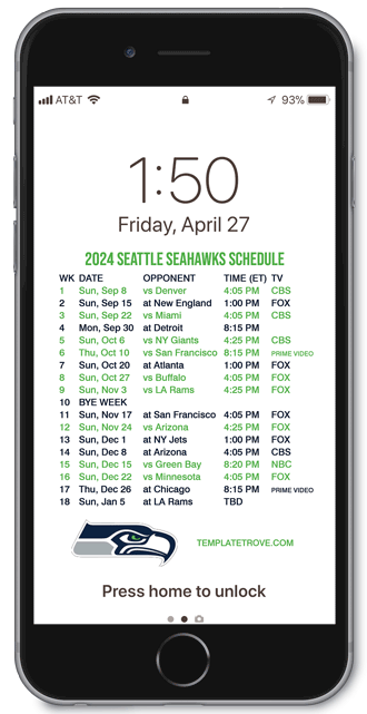 2024 Seattle Seahawks Lock Screen Schedule