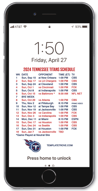 2024 Tennessee Titans Lock Screen Schedule