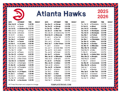 Atlanta Hawks 2025-26 Printable Schedule - Mountain Times