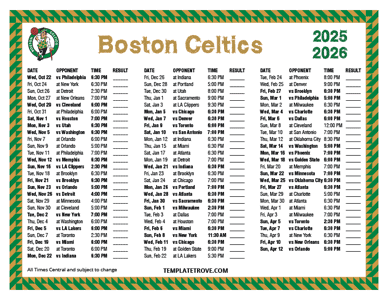 2025-26 Printable Boston Celtics Schedule - Central Times