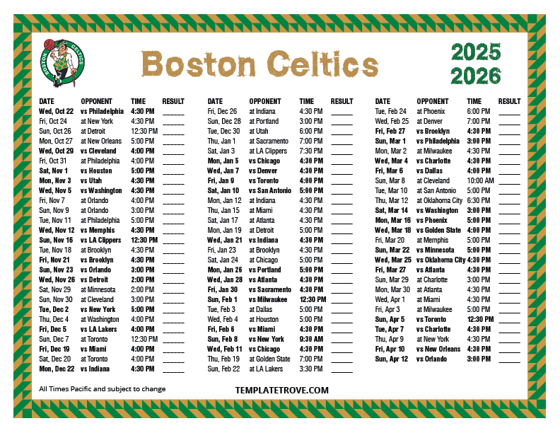 Printable 2025 2026 Boston Celtics Schedule Printable 2025 2026 Boston Celtics Schedule