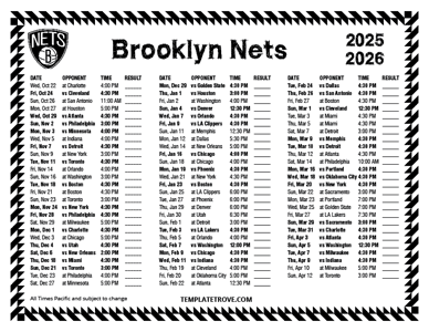 Brooklyn Nets 2025-26 Printable Schedule - Pacific Times