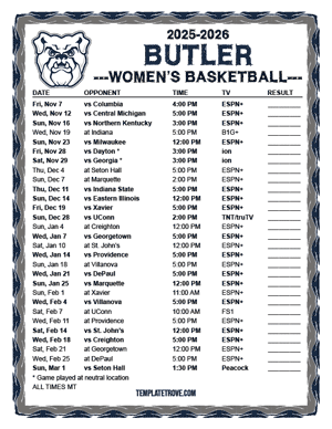 Butler Bulldogs Women's Basketball 2025-26 Printable Schedule - Mountain Times