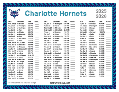 2025-26 Printable Charlotte Hornets Schedule - Central Times