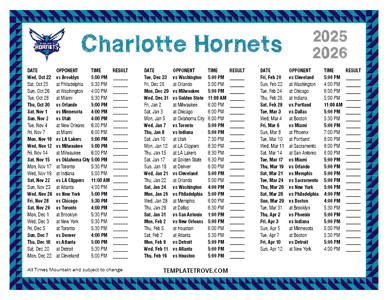 Charlotte Hornets 2025-26 Printable Schedule - Mountain Times