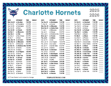 Charlotte Hornets 2025-26 Printable Schedule