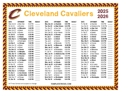 Printable 2025 2026 Cleveland Cavaliers Schedule