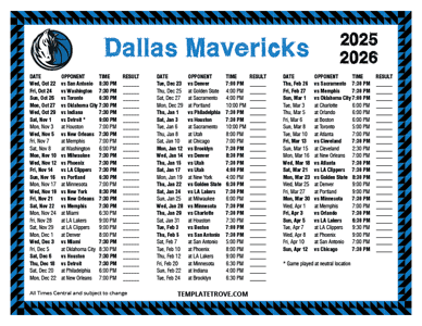 2025-26 Printable Dallas Mavericks Schedule - Central Times