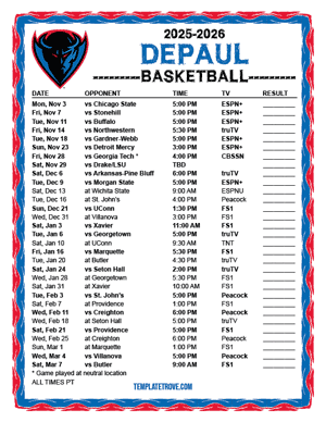 DePaul Blue Demons Basketball 2025-26 Printable Schedule - Pacific Times