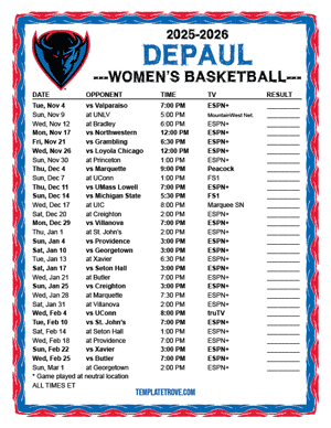 2024-25 Printable DePaul Blue Demons Women's Basketball Schedule