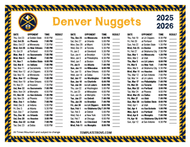 Denver Nuggets 2025-26 Printable Schedule - Mountain Times