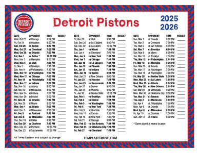 Detroit Pistons 2025-26 Printable Schedule