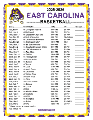 East Carolina Pirates Basketball 2025-26 Printable Schedule - Pacific Times