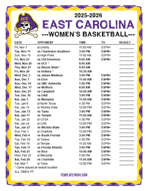 East Carolina Pirates women's basketball 2025-26 Printable Schedule - Pacific Times