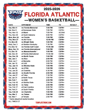 2024-25 Printable Florida Atlantic Women's Basketball Schedule