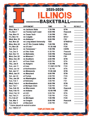 Illinois Fighting Illini Basketball 2025-26 Printable Schedule - Central Times