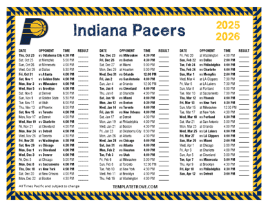 Indiana Pacers 2025-26 Printable Schedule - Pacific Times