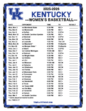 Kentucky Wildcats women's basketball 2025-26 Printable Schedule - Central Times