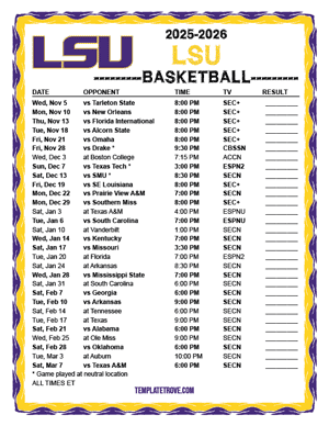 2024-25 Printable LSU Tigers Basketball Schedule