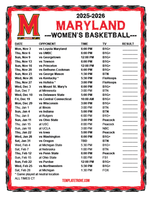 Maryland Terrapins Women's Basketball 2025-26 Printable Schedule - Central Times