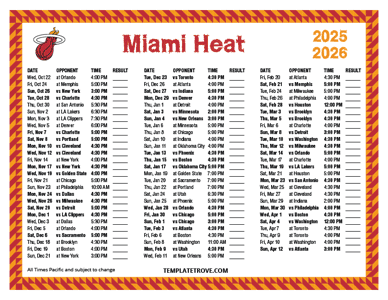 Miami Heat 2025-26 Printable Schedule - Pacific Times