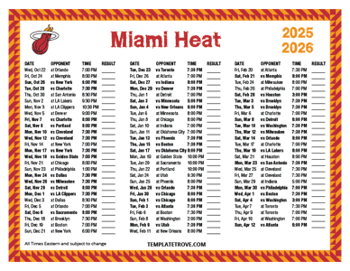 Miami Heat 2025-26 Printable Schedule