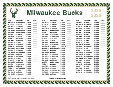 2025-26 Printable Milwaukee Bucks Schedule - Central Times