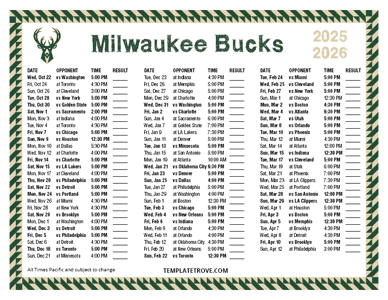 Printable 2025 2026 Milwaukee Bucks Schedule Printable 2025 2026 Milwaukee Bucks Schedule