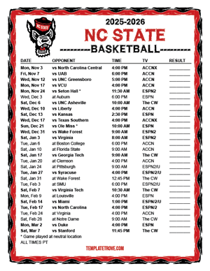NC State Wolfpack Basketball 2025-26 Printable Schedule - Pacific Times