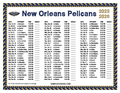 2025-26 Printable New Orleans Pelicans Schedule - Central Times