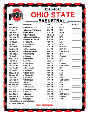 2024-25 Printable Ohio State Buckeyes Basketball Schedule