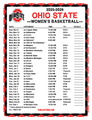 Ohio State Buckeyes Women's Basketball 2025-26 Printable Schedule - Mountain Times