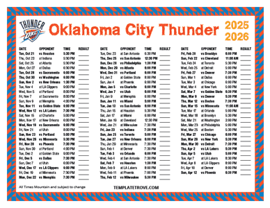 Oklahoma City Thunder 2025-26 Printable Schedule - Mountain Times