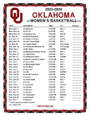 Oklahoma Sooners women's basketball 2025-26 Printable Schedule - Mountain Times