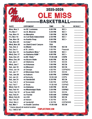 Ole Miss Rebels Basketball 2025-26 Printable Schedule - Mountain Times