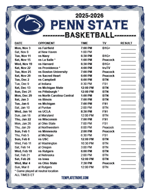 2024-25 Printable Penn State Nittany Lions Basketball Schedule
