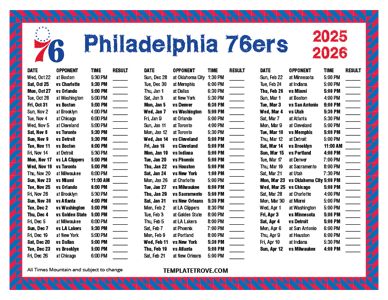 Philadelphia 76ers 2025-26 Printable Schedule - Mountain Times