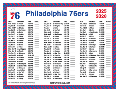 Philadelphia 76ers 2025-26 Printable Schedule - Pacific Times
