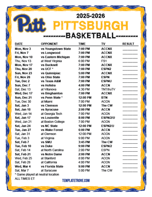2024-25 Printable Pittsburgh Panthers Basketball Schedule