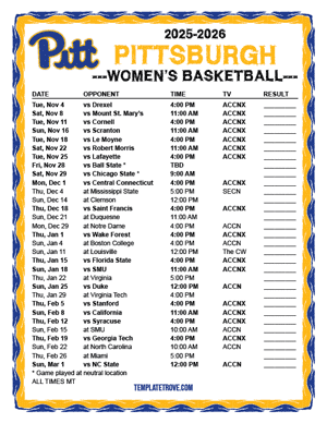 Pittsburgh Panthers women's basketball 2025-26 Printable Schedule - Mountain Times