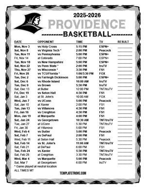 Providence Friars Basketball 2025-26 Printable Schedule - Mountain Times
