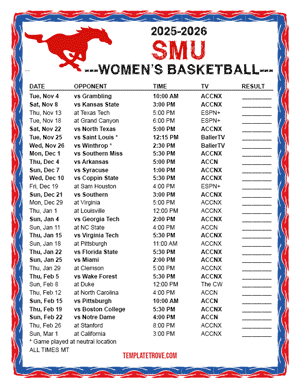 SMU Mustangs women's basketball 2025-26 Printable Schedule - Mountain Times