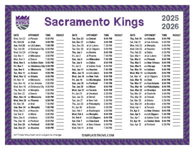 Sacramento Kings 2025-26 Printable Schedule - Mountain Times